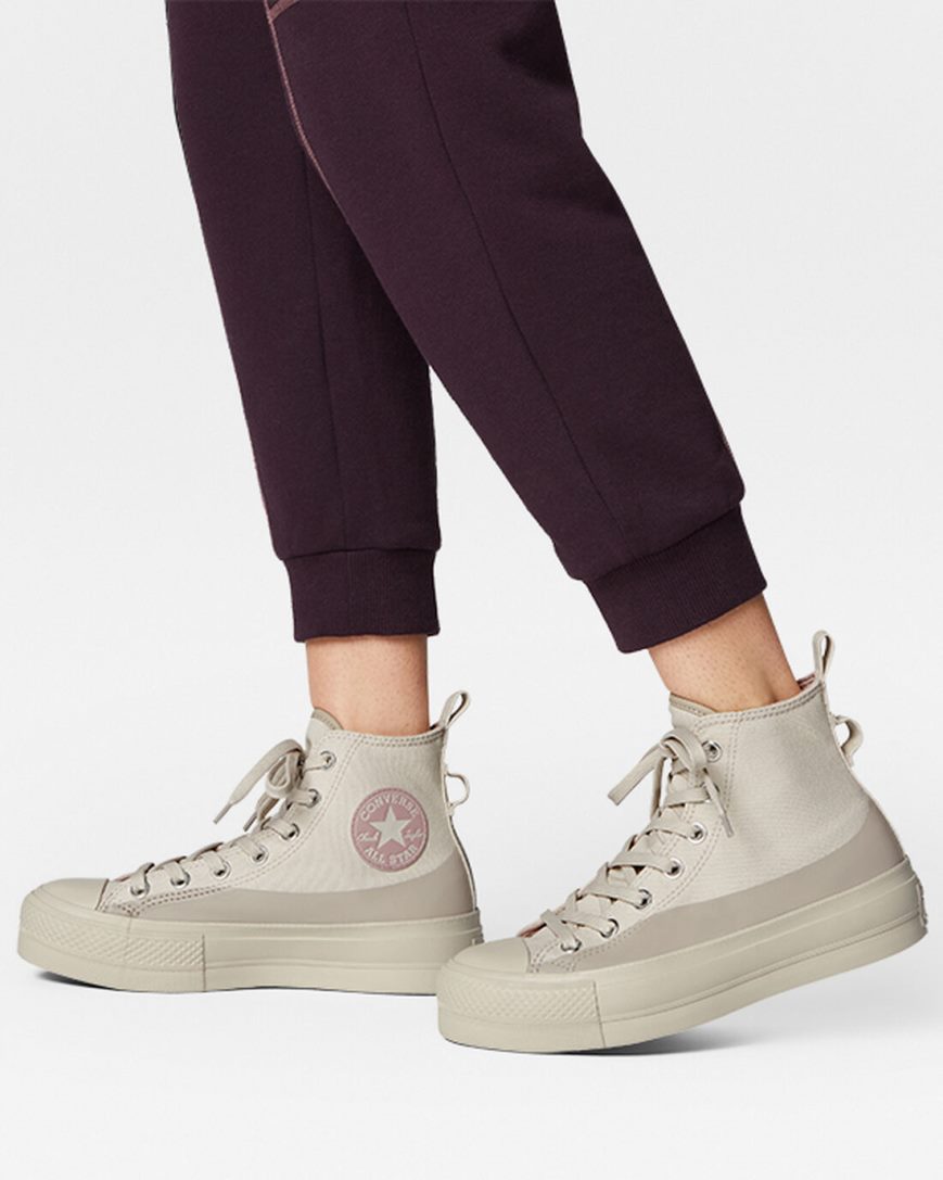 Zapatos Plataforma Converse Chuck Taylor All Star Lift Water-Repellent Canvas Altas Mujer Beige Gris | PE L4P8W5